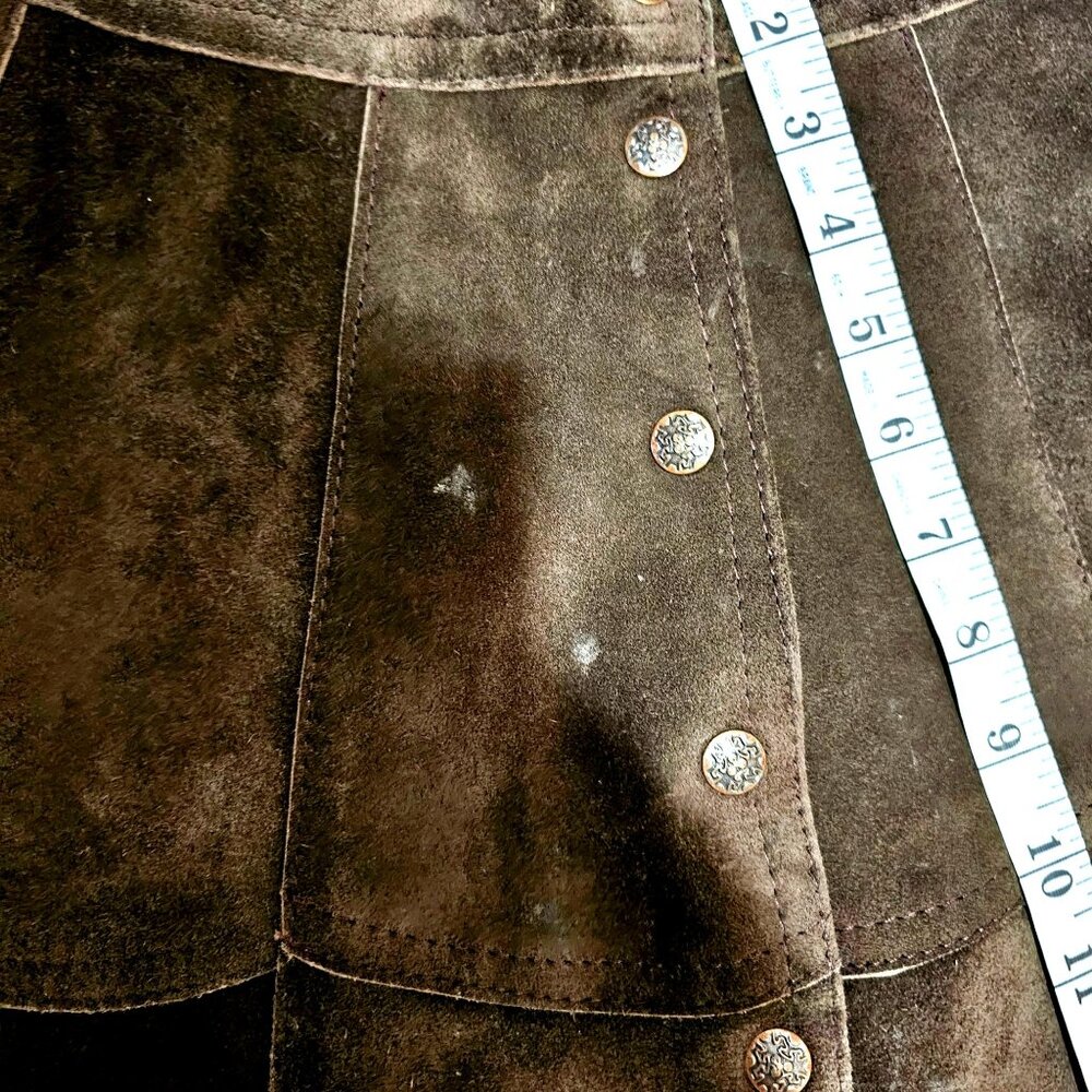 Vintage A-Line Brown Suede Button Skirt (7) - Picture 7 of 9